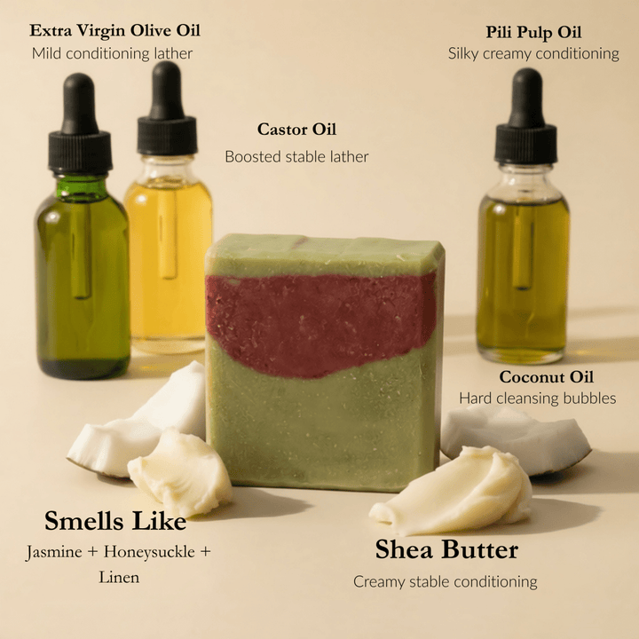 Jasmine Honeysuckle Cotton Pili Pulp Oil Bar Soap - PiliBee